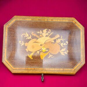 A.Gargiulo & Fannuzzy Sorrento Jewelry Music Box Wood Inlay Guitar‎ ITALY